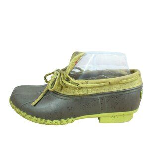 LL Bean Green Leather Unlined Moccasin Gumshoes Ankle Duck Boots Size 7 M
